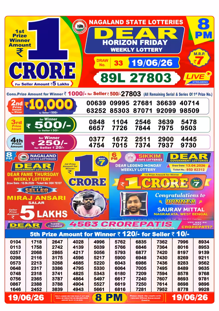 Dear Horizon Friday Weekly Lottery 8 PM 19 Jun 2026