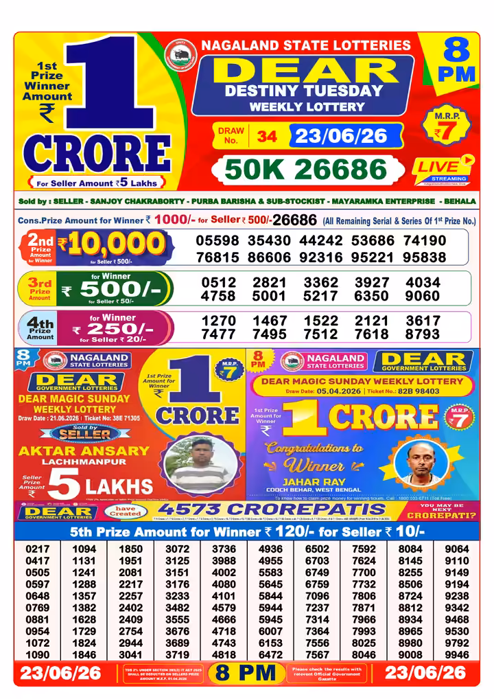 Dear Destiny Tuesday Weekly Lottery 8 PM 23 Jun 2026