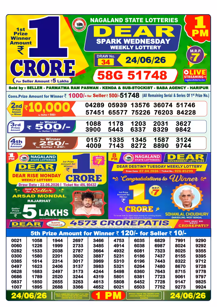 Dear Spark Wednesday Weekly Lottery 1 PM 24 Jun 2026