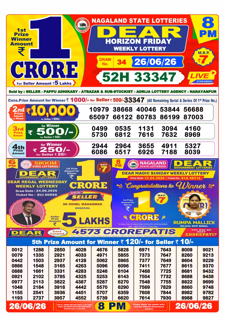 Dear Horizon Friday Weekly Lottery 8 PM 26 Jun 2026