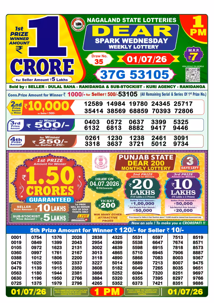 Dear Spark Wednesday Weekly Lottery 1 PM 01 Jul 2026