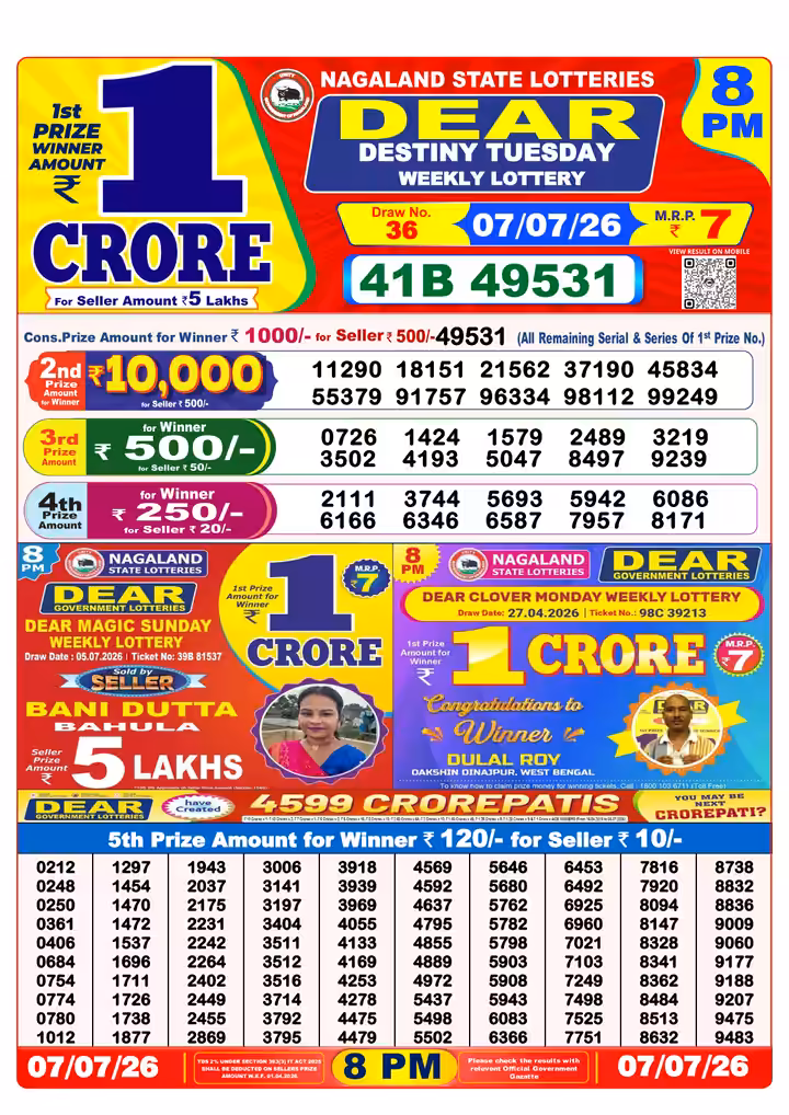 Dear Destiny Tuesday Weekly Lottery 8 PM 07 Jul 2026