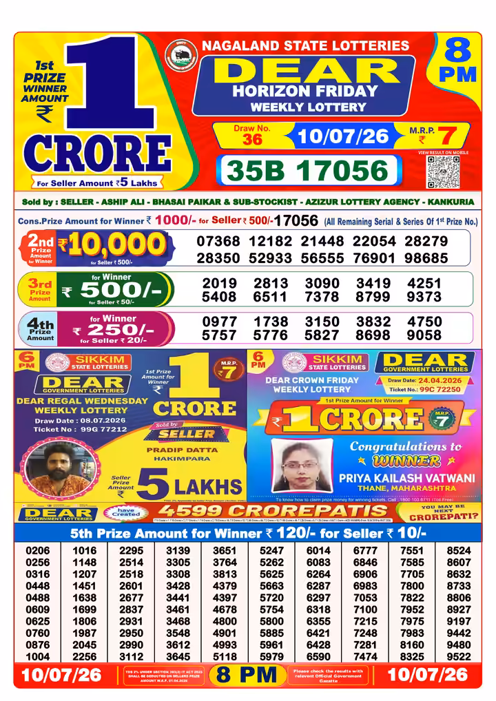 Dear Horizon Friday Weekly Lottery 8 PM 10 Jul 2026