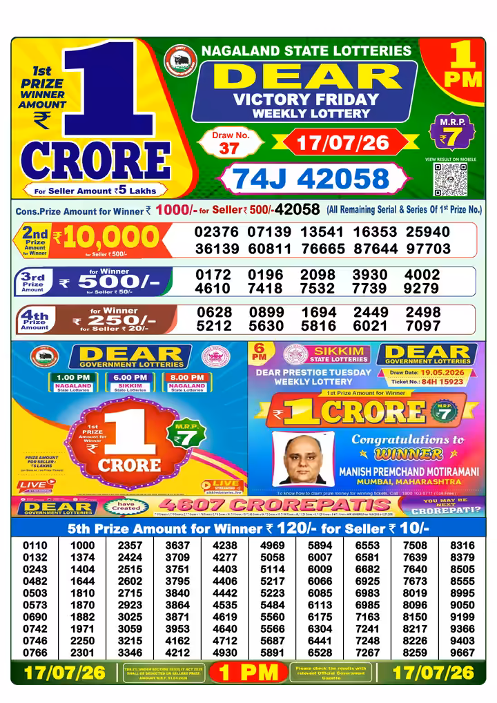 Dear Victory Friday Weekly Lottery 1 PM 17 Jul 2026
