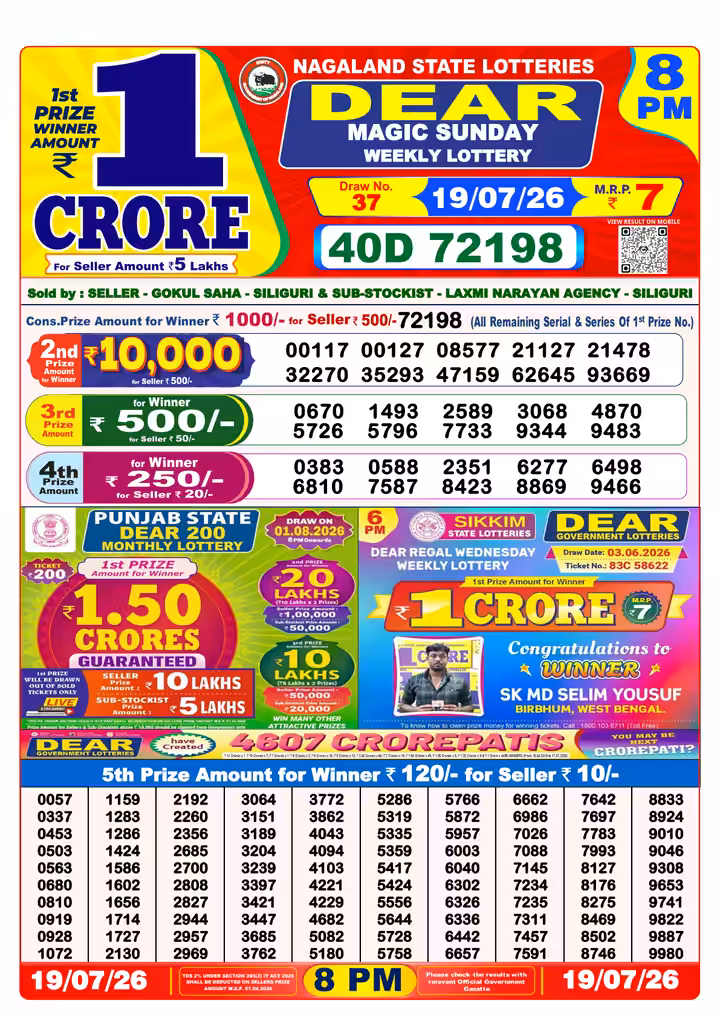 Dear Magic Sunday Weekly Lottery 8 PM 19 Jul 2026