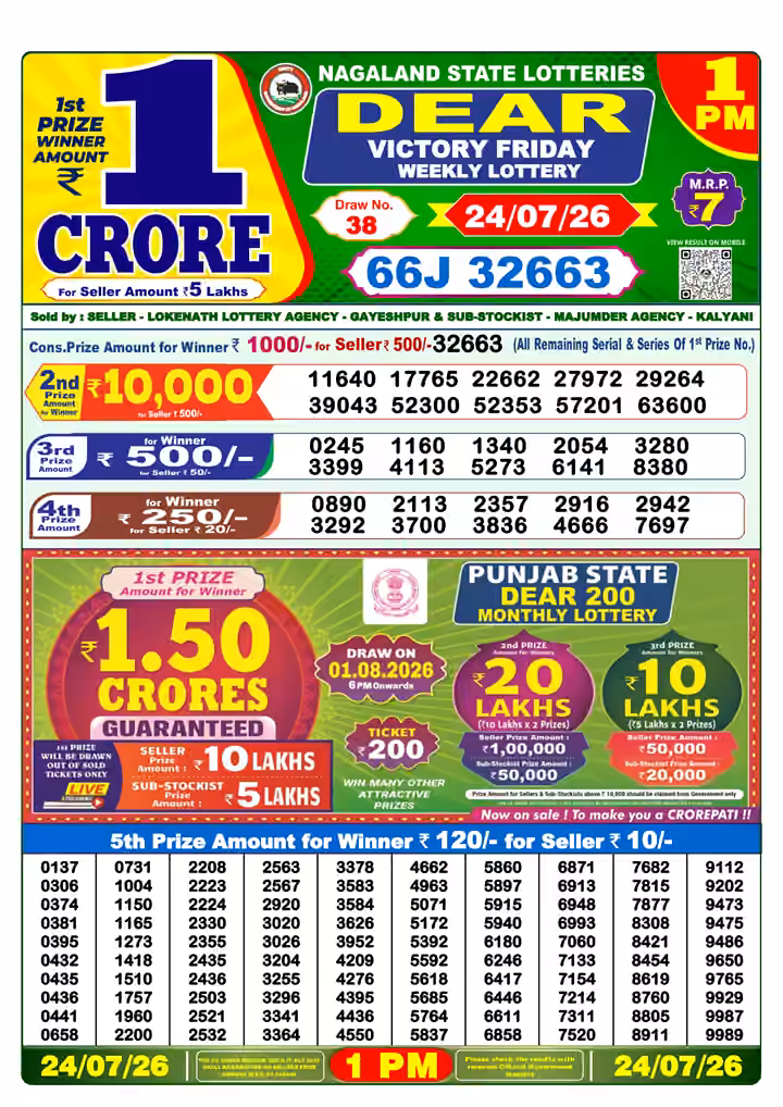 Dear Victory Friday Weekly Lottery 1 PM 24 Jul 2026