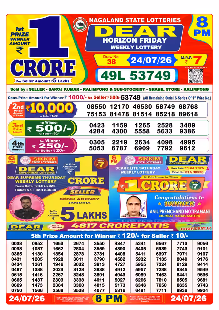 Dear Horizon Friday Weekly Lottery 8 PM 24 Jul 2026