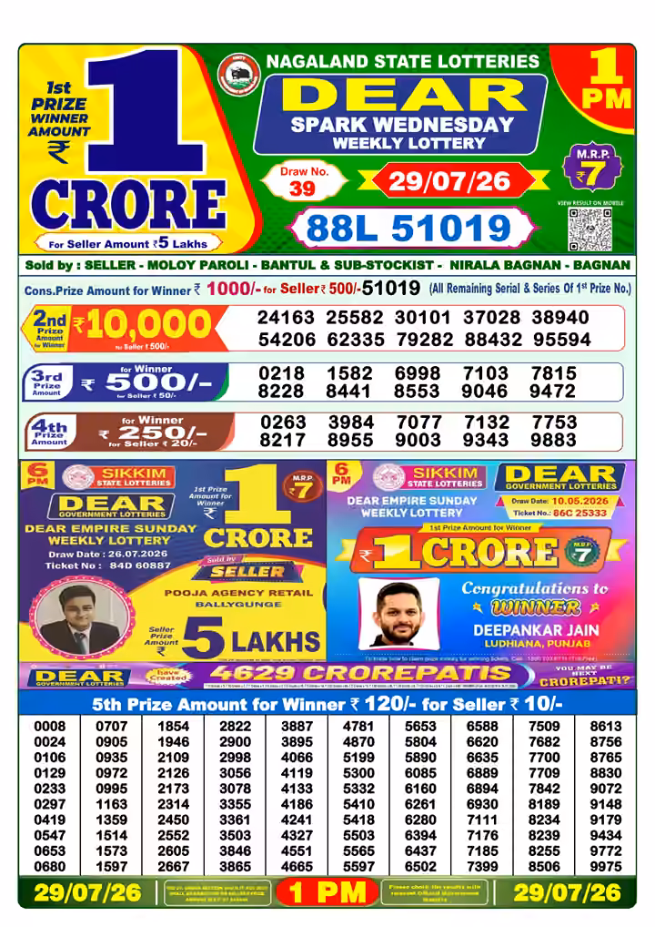 Dear Spark Wednesday Weekly Lottery 1 PM 29 Jul 2026