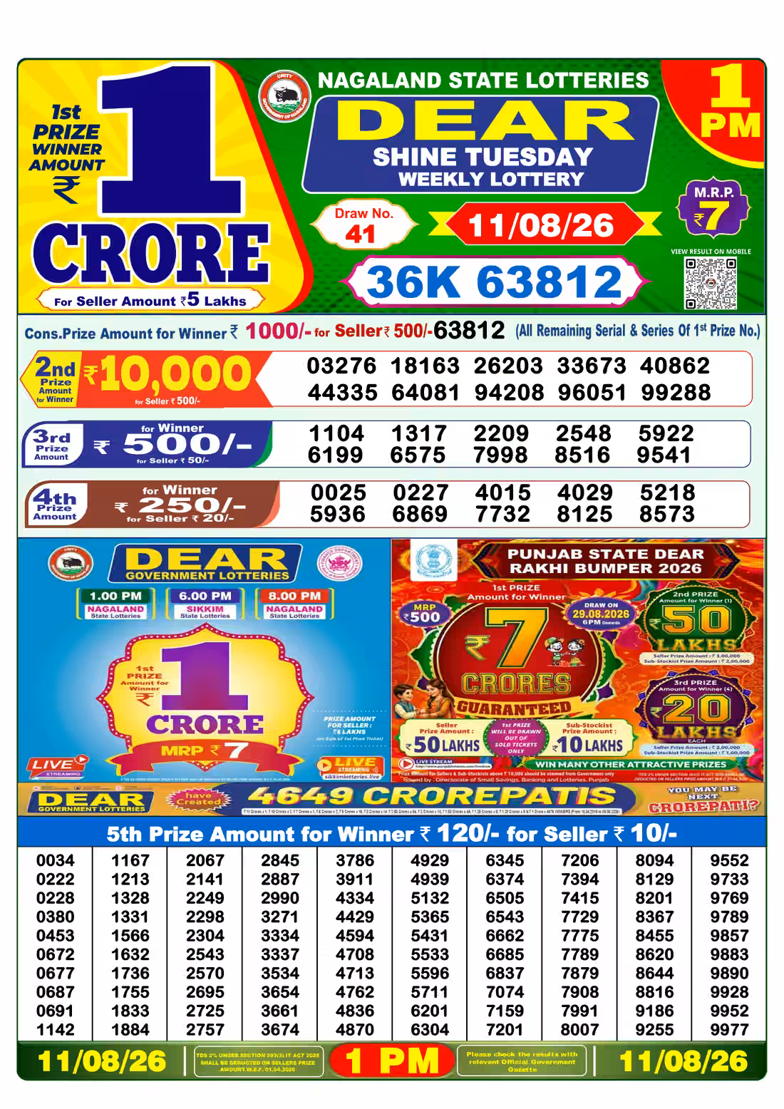 Dear Shine Tuesday Weekly Lottery 1 PM 11 Aug 2026