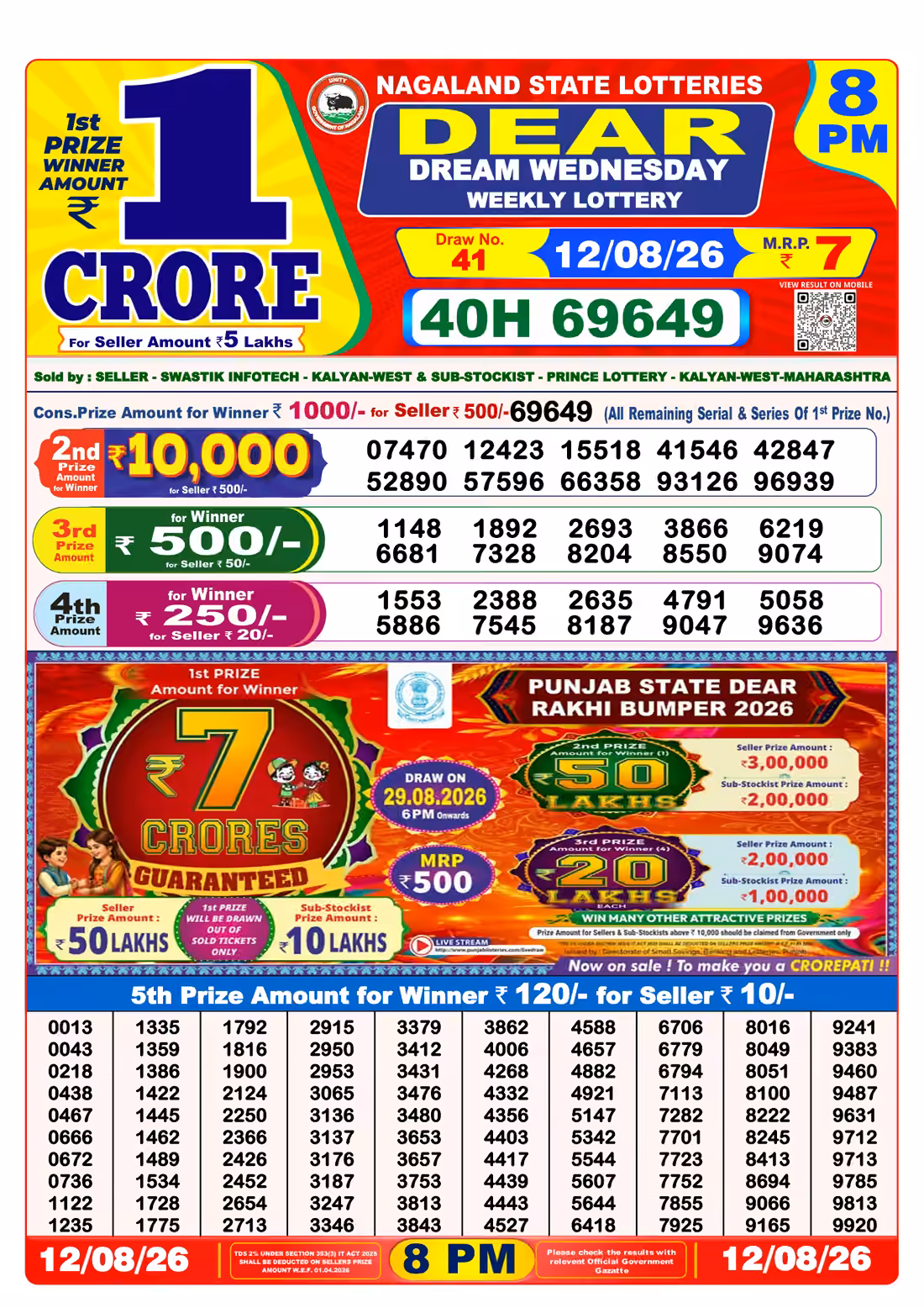 Dear Dream Wednesday Weekly Lottery 8 PM 12 Aug 2026