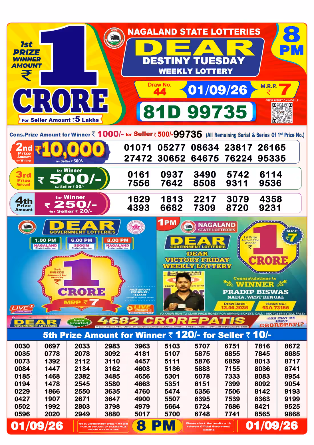 Dear Destiny Tuesday Weekly Lottery 8 PM 01 Sept 2026