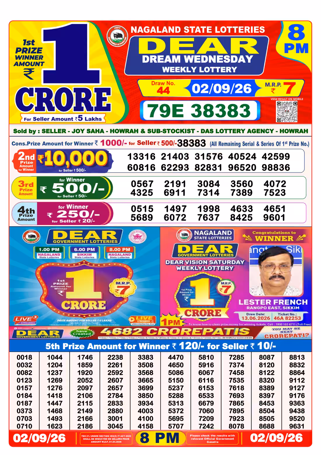 Dear Dream Wednesday Weekly Lottery 8 PM 02 Sept 2026