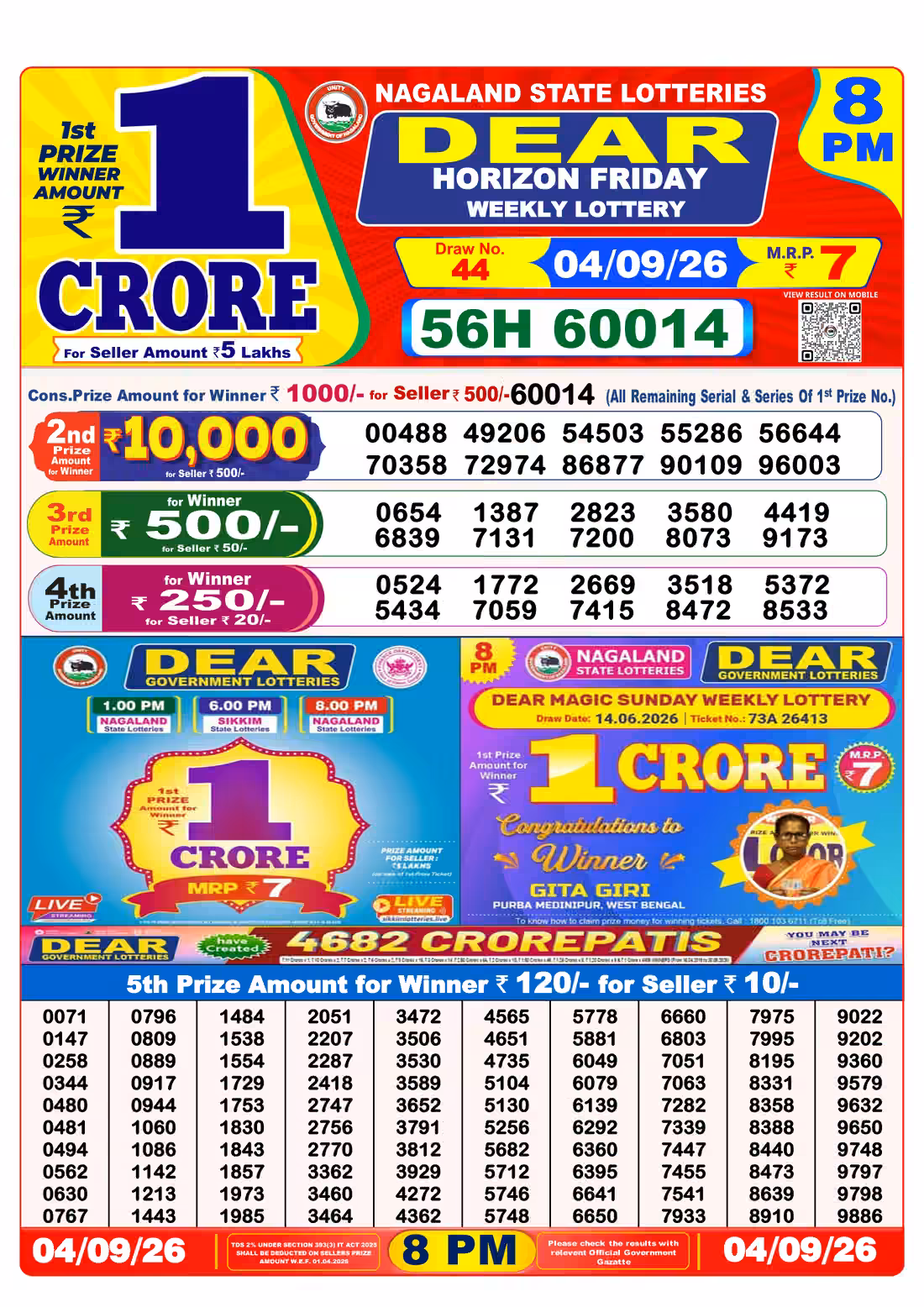 Dear Horizon Friday Weekly Lottery 8 PM 04 Sept 2026