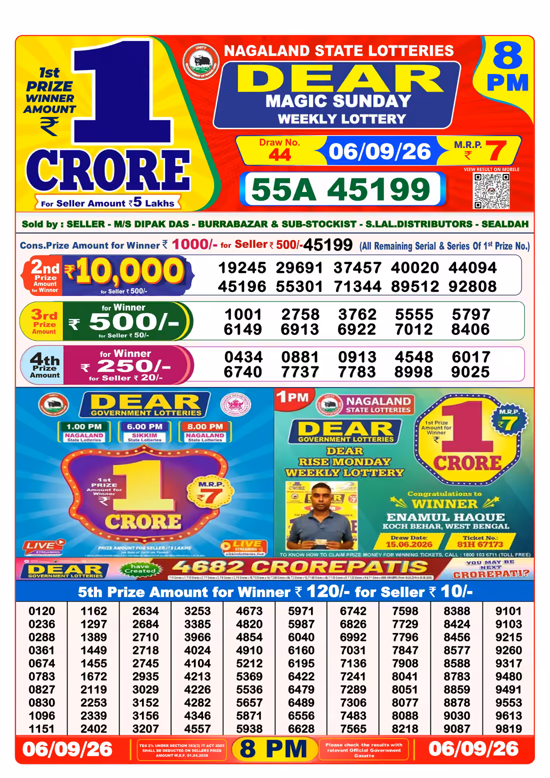 Dear Magic Sunday Weekly Lottery 8 PM 06 Sept 2026
