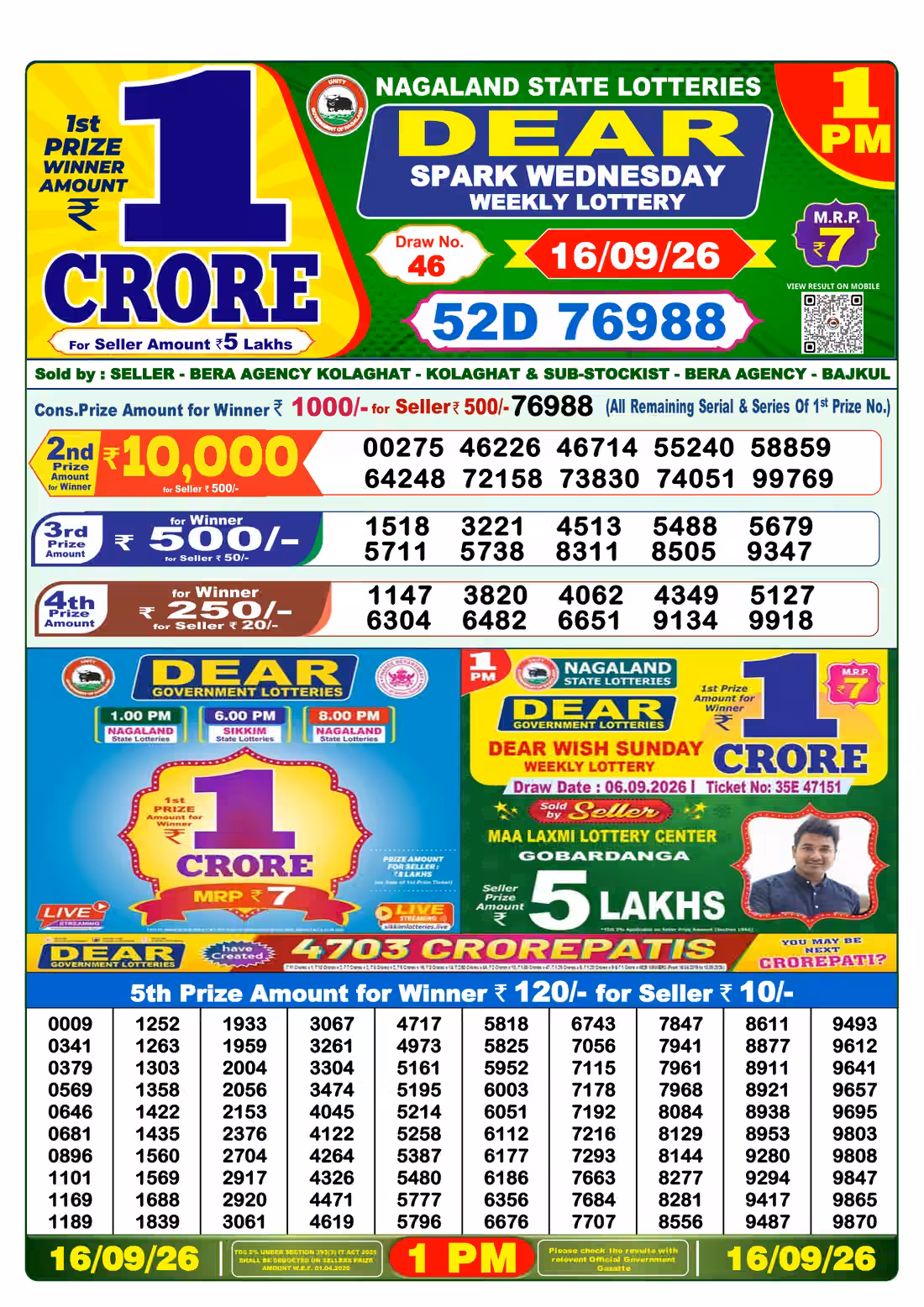 Dear Spark Wednesday Weekly Lottery 1 PM 16 Sept 2026