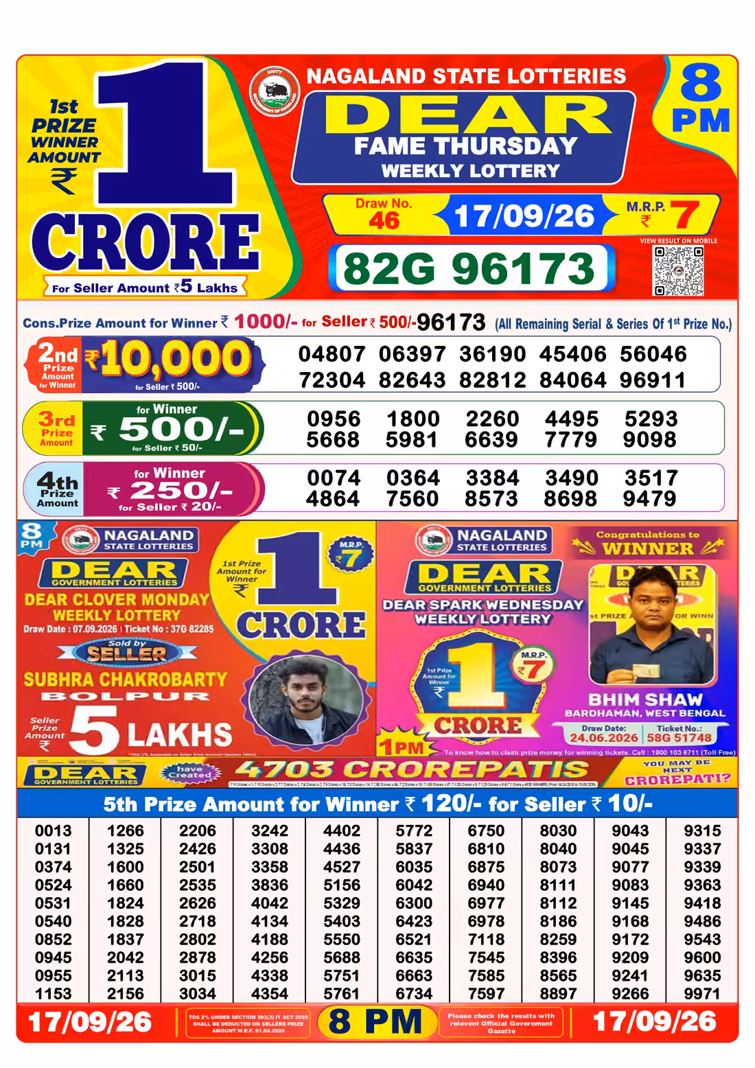 Dear Fame Thursday Weekly Lottery 8 PM 17 Sept 2026